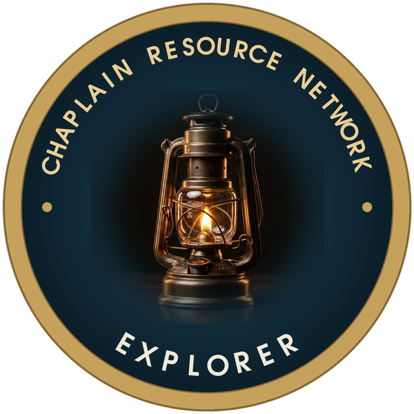 CRN Explorer badge: gold ring seal with the CRN hurricane lamp on a deep teal field