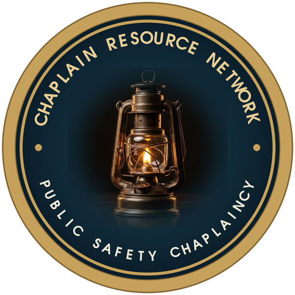Public Safety Chaplaincy Course badge: double gold ring seal with the CRN hurricane lamp on a deep teal field